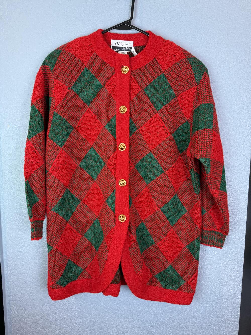 Vintage Maggie Sweater Womens Medium Cardigan Wool Italy Holiday 80s 90s